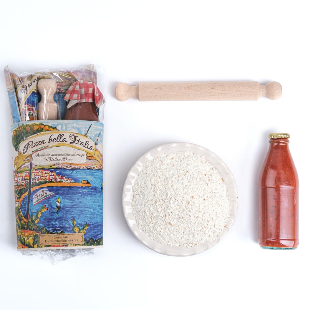 Italian Pizza Kit with Flour, Rolling Pin, and Authentic Tomato Sauce