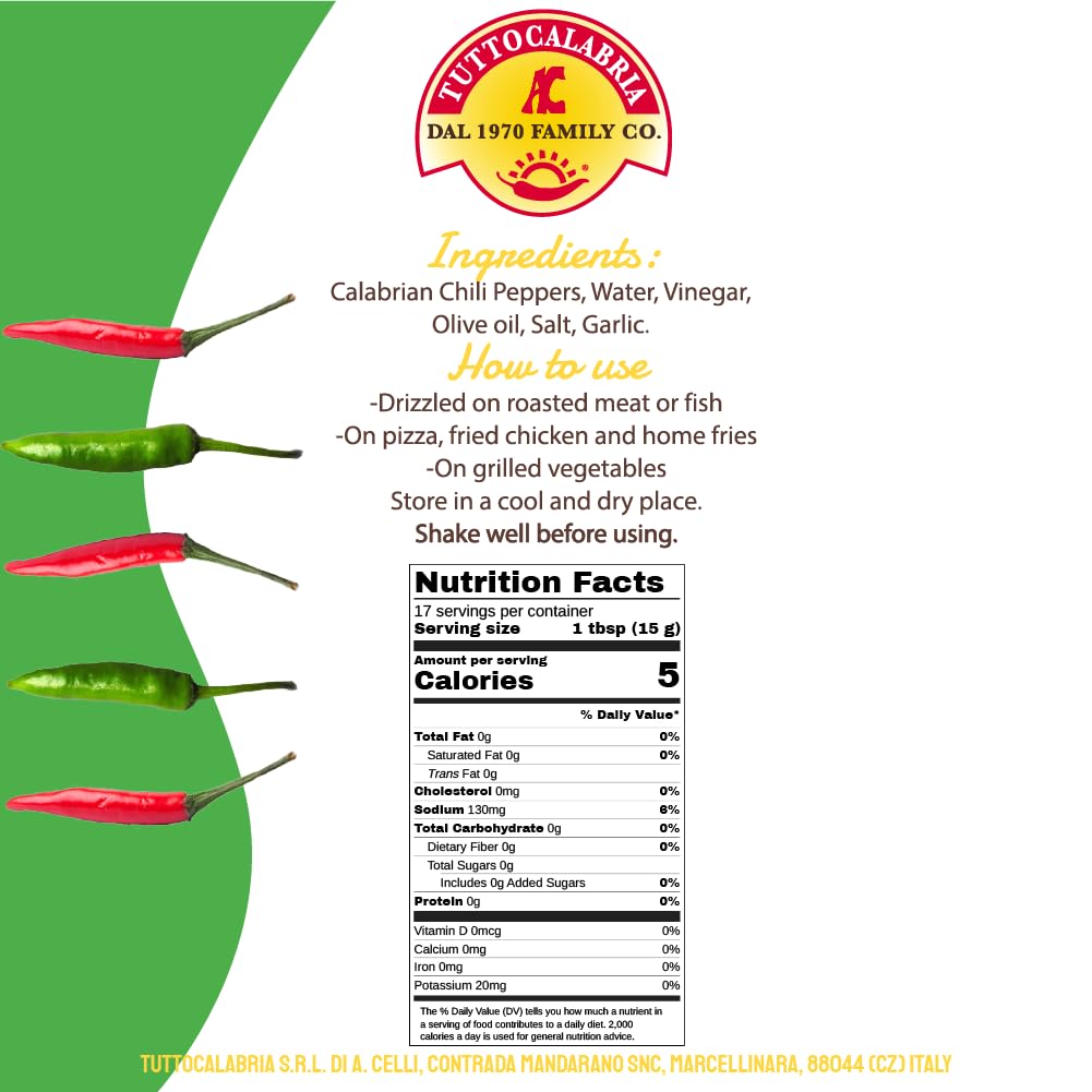 TuttoCalabria product label with ingredients, nutrition facts, and usage instructions on a white background.