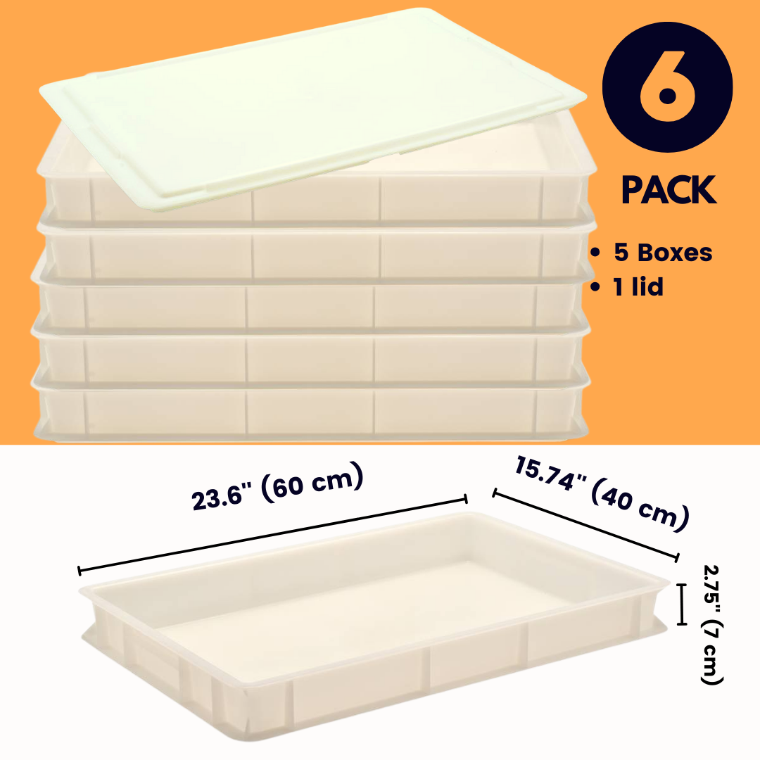 5 Dough Proofing Box Tray with 1 Lid, White, 6 Pack, 23.6" x 15.74" x 2.75"