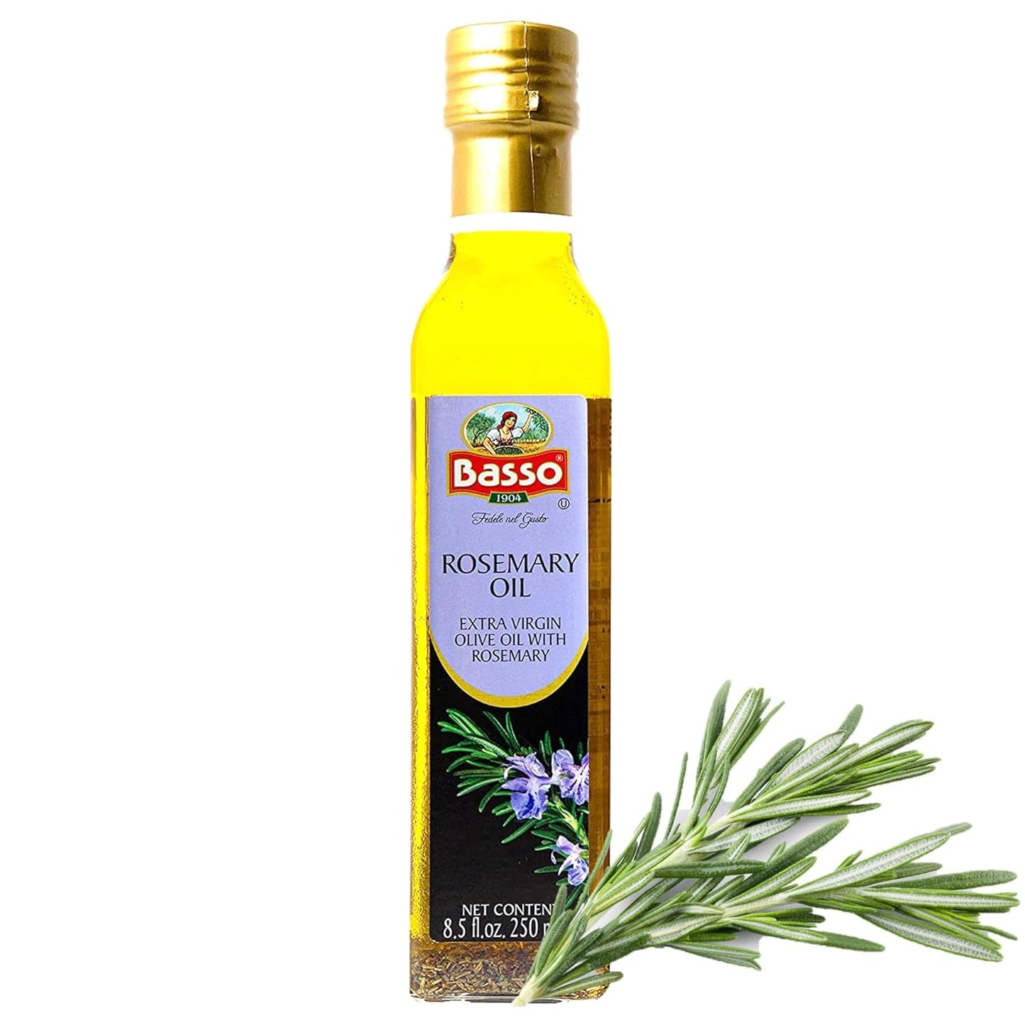 Basso 1904 rosemary infused premium extra virgin olive oil 8.5 oz 250 ml bottle, aromatic flavored olive oil for cooking dipping dressing and finishing dishes