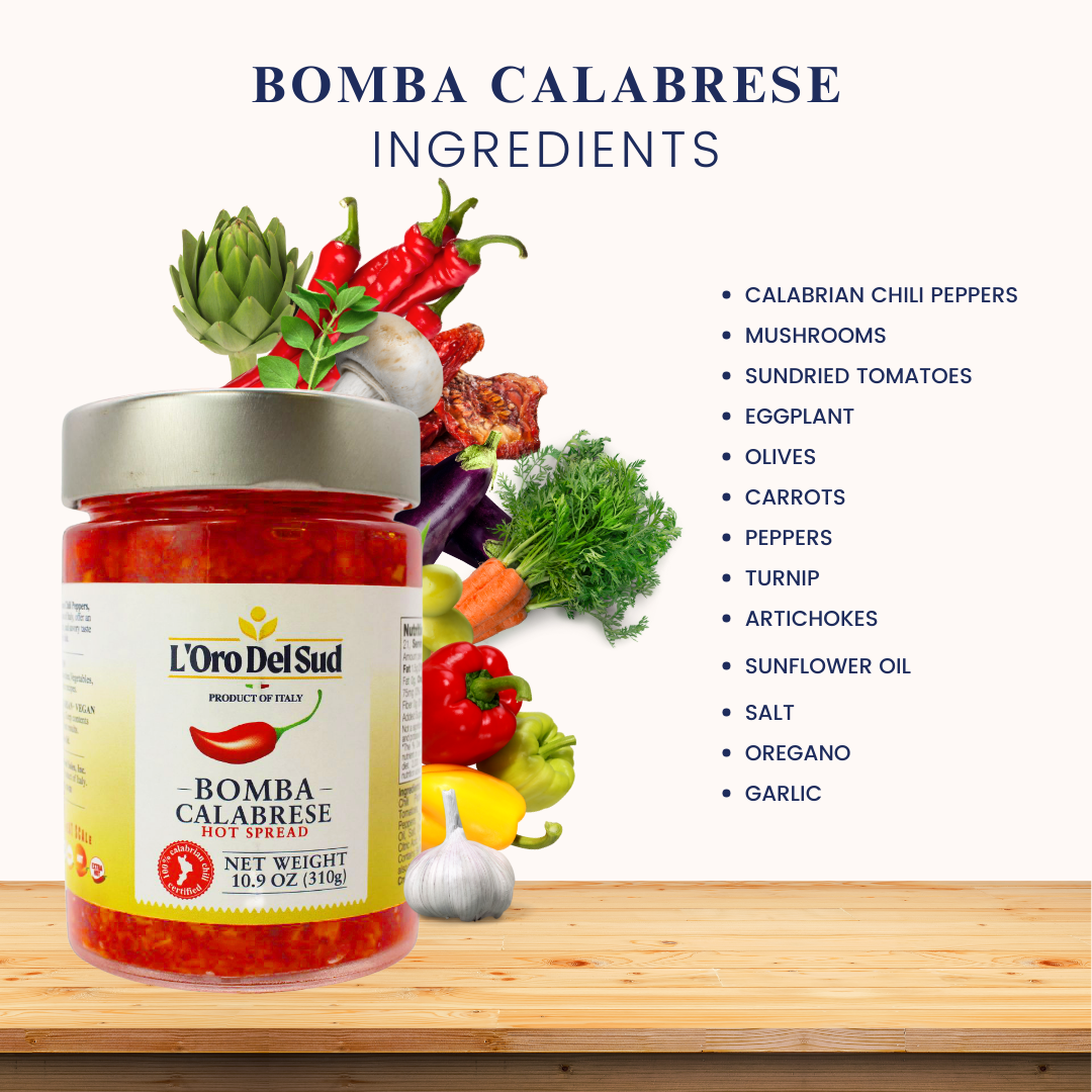 L'Oro Del Sud, Certified Authentic, Calabrian Bomba Hot Pepper Sauce/Spread , Bomba Calabrese (10.9 oz) 310g