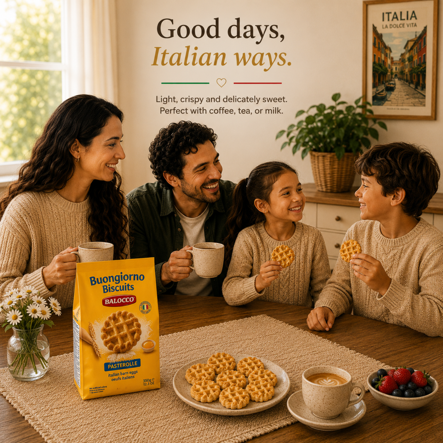 Balocco Pastefrolle — Italy's beloved classic shortbread cookies, crafted with a rich, buttery dough and baked to a delicate golden finish. Light, crumbly, and melt-in-your-mouth tender, these traditional Italian biscuits are a staple in Italian homes.