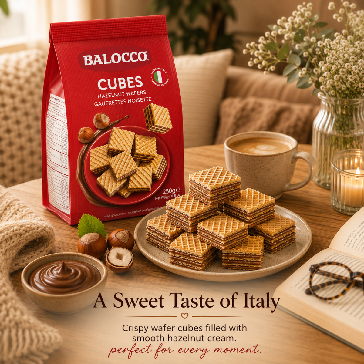 Balocco Hazelnut Wafer Cubes 8.8 oz (250g)