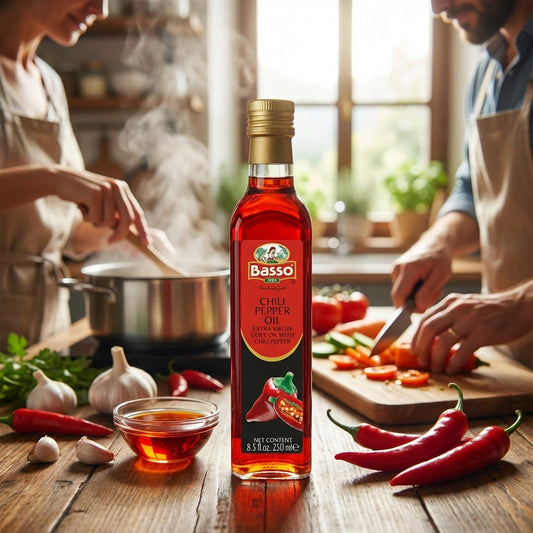 Basso chili pepper extra virgin olive oil used while cooking