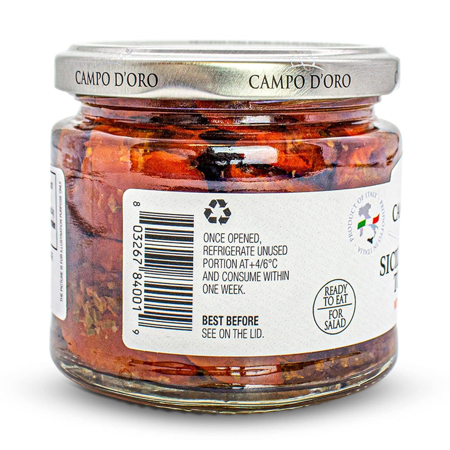 Campo D’Oro sundried cherry tomatoes in oil with fresh basil, authentic Italian antipasto in glass jar 6.35oz (180g), perfect for pasta, pizza, salads, and bruschetta