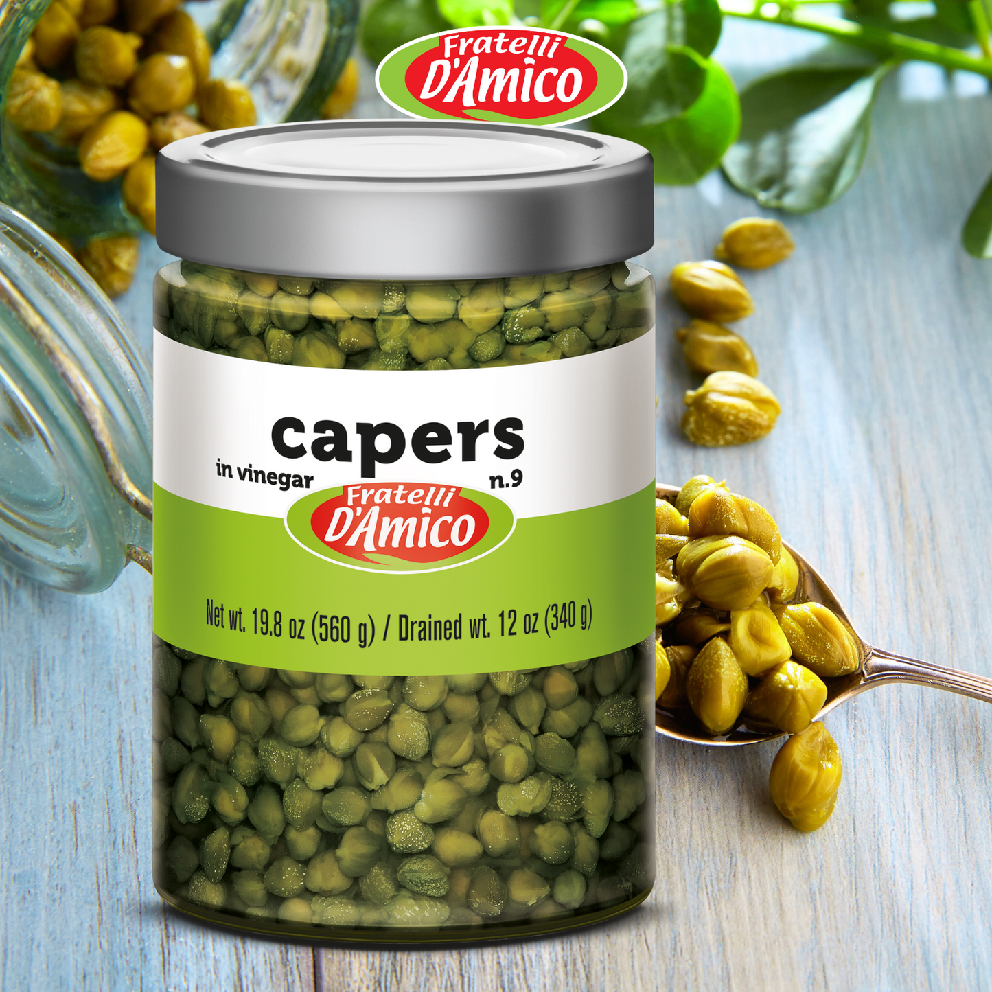 Fratelli D'Amico, Capers in Vinegar, Pickles no 9, 19.5oz, (580g)