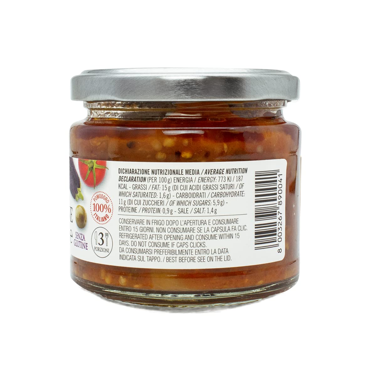 Jar of Campo D’Oro eggplant caponata with Pantelleria capers 180g authentic Sicilian appetizer made in Italy