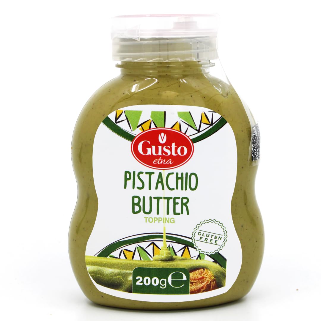 Gusto Etna Pistachio Butter Topping – 200g gluten-free creamy spread in squeeze bottle, perfect for desserts, pastries, and gourmet creations