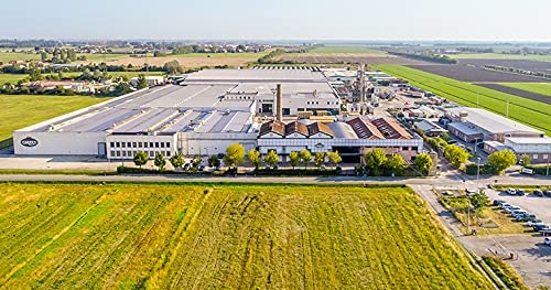Aerial view of Greci’s production facility in Italy where tomatoes are processed and packaged.