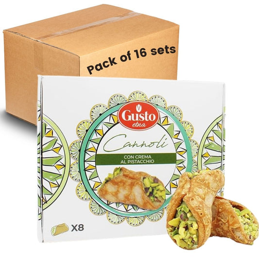 Gusto Etna, Pack of 16 sets x  Sicilian 8 pcs of Cannoli filled with Pistachio Cream Gift Box