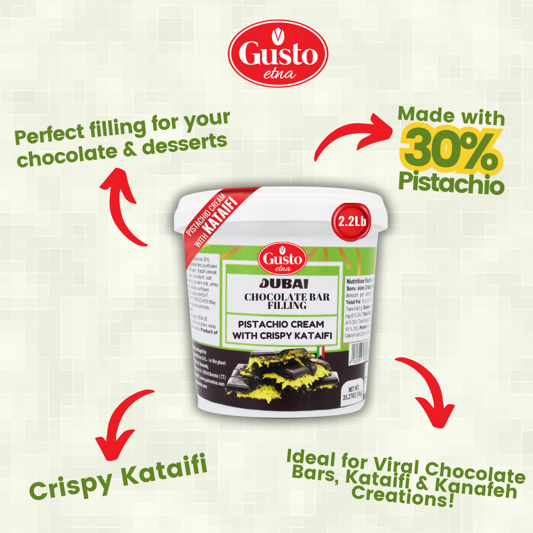 Gusto Etna, Pistachio Chocolate Bar Filling, Pistachio Cream with Crispy Kataifi 2.2 lb (1kg)