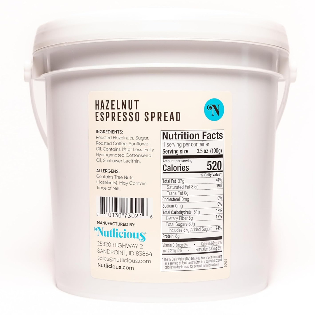 Nutlicious, Hazelnut Espresso Spread , Spreadable Espresso with A Hint of Roasted Hazelnuts, (9lb)