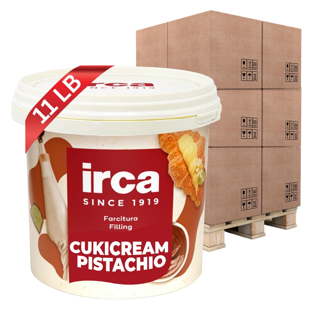 PALLET SPECIAL: Expedited Shipping Available, Irca, Pistachio Cream Filling, 100 buckets x 11 lb (5 kg), Cuckicream Pistachio Filling