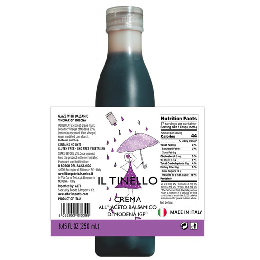 Balsamic vinegar bottle with label on a white background
