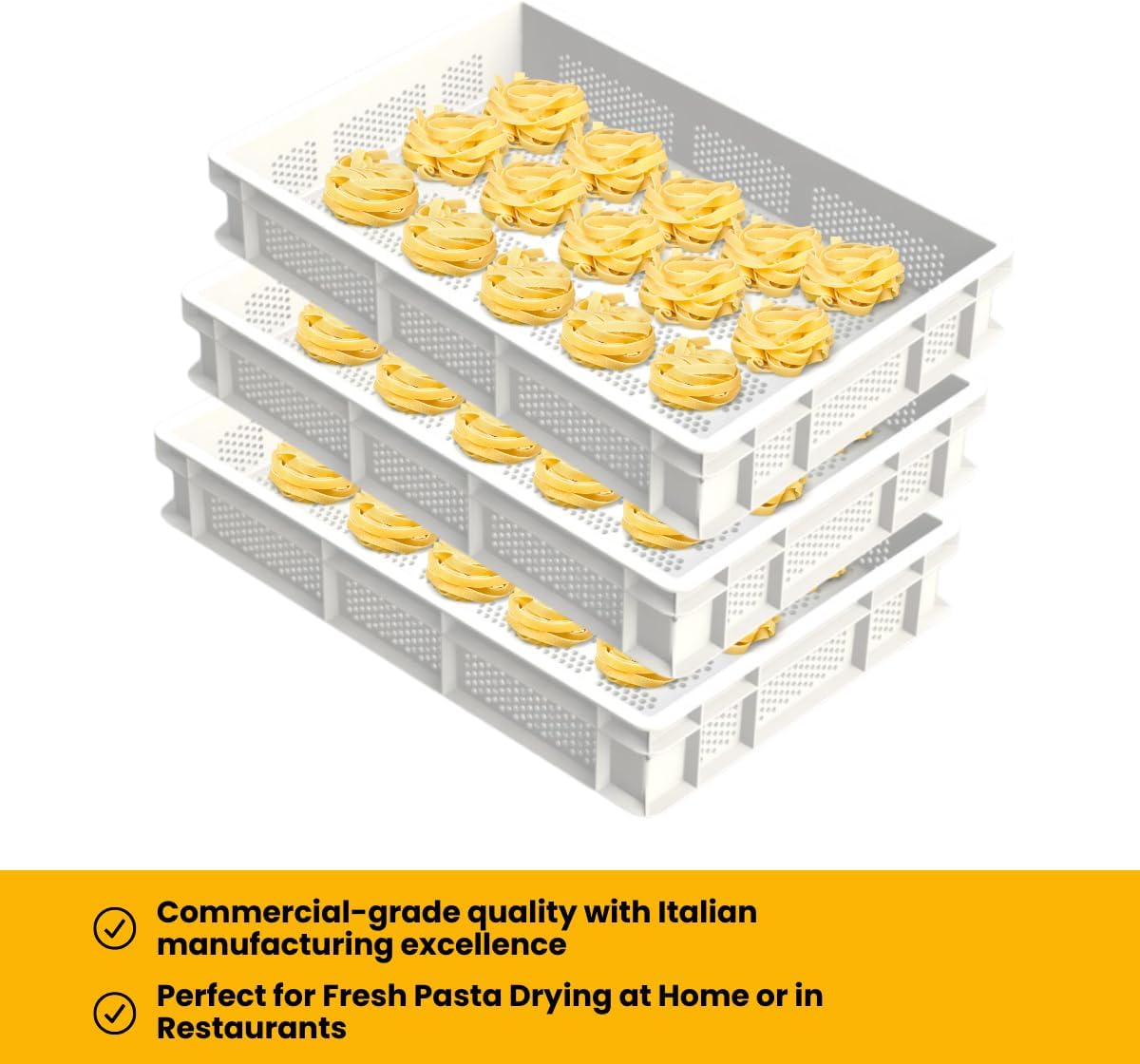 L’Oro Del Sud stackable perforated pasta drying tray with air holes, Italian teflon pasta bin