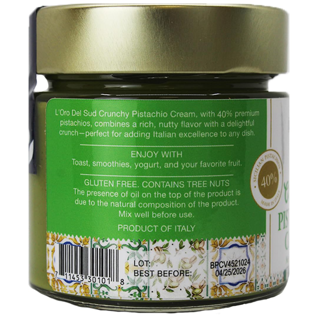 L’Oro Del Sud crunchy pistachio cream 40% Sicilian pistachios Italian spread 200g