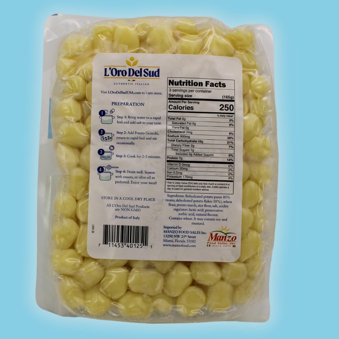 L’Oro Del Sud Mini Potato Gnocchi 16 oz pack of 12 – authentic Italian gnocchi made with real potatoes, soft bite-sized pasta perfect for quick meals, pasta dishes, and Italian recipes