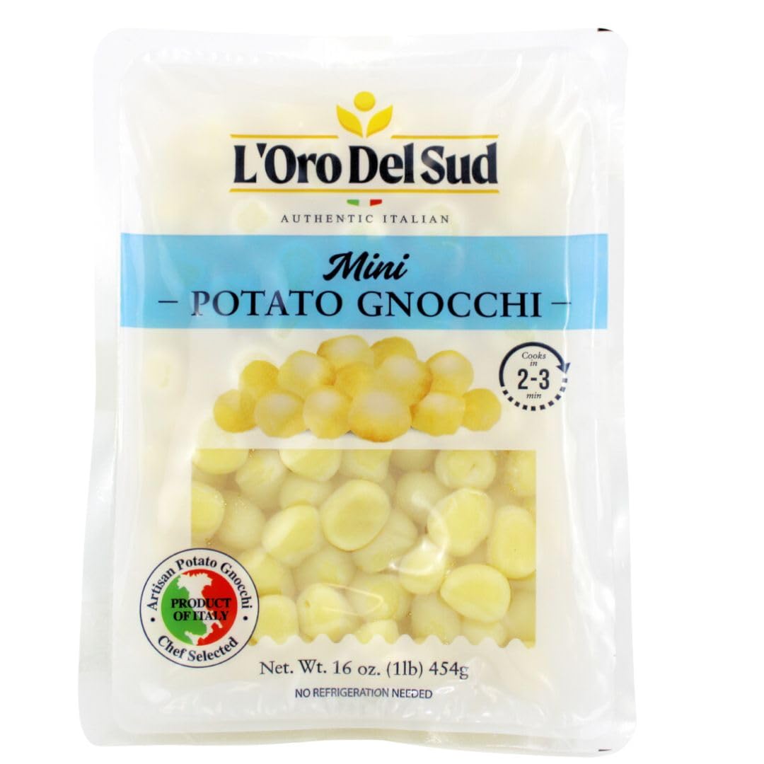 L’Oro Del Sud Mini Potato Gnocchi 16 oz pack of 12 – authentic Italian gnocchi made with real potatoes, soft bite-sized pasta perfect for quick meals, pasta dishes, and Italian recipes