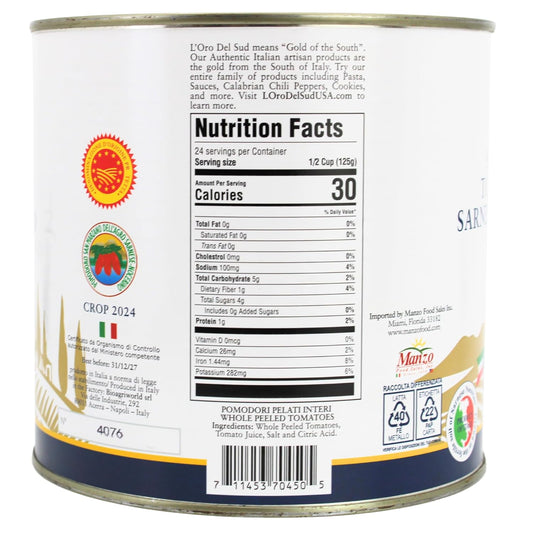 L'Oro Del Sud Pomodoro San Marzano dell’Agro Sarnese-Nocerino D.O.P. whole peeled tomatoes, 2550g can, authentic Italian product