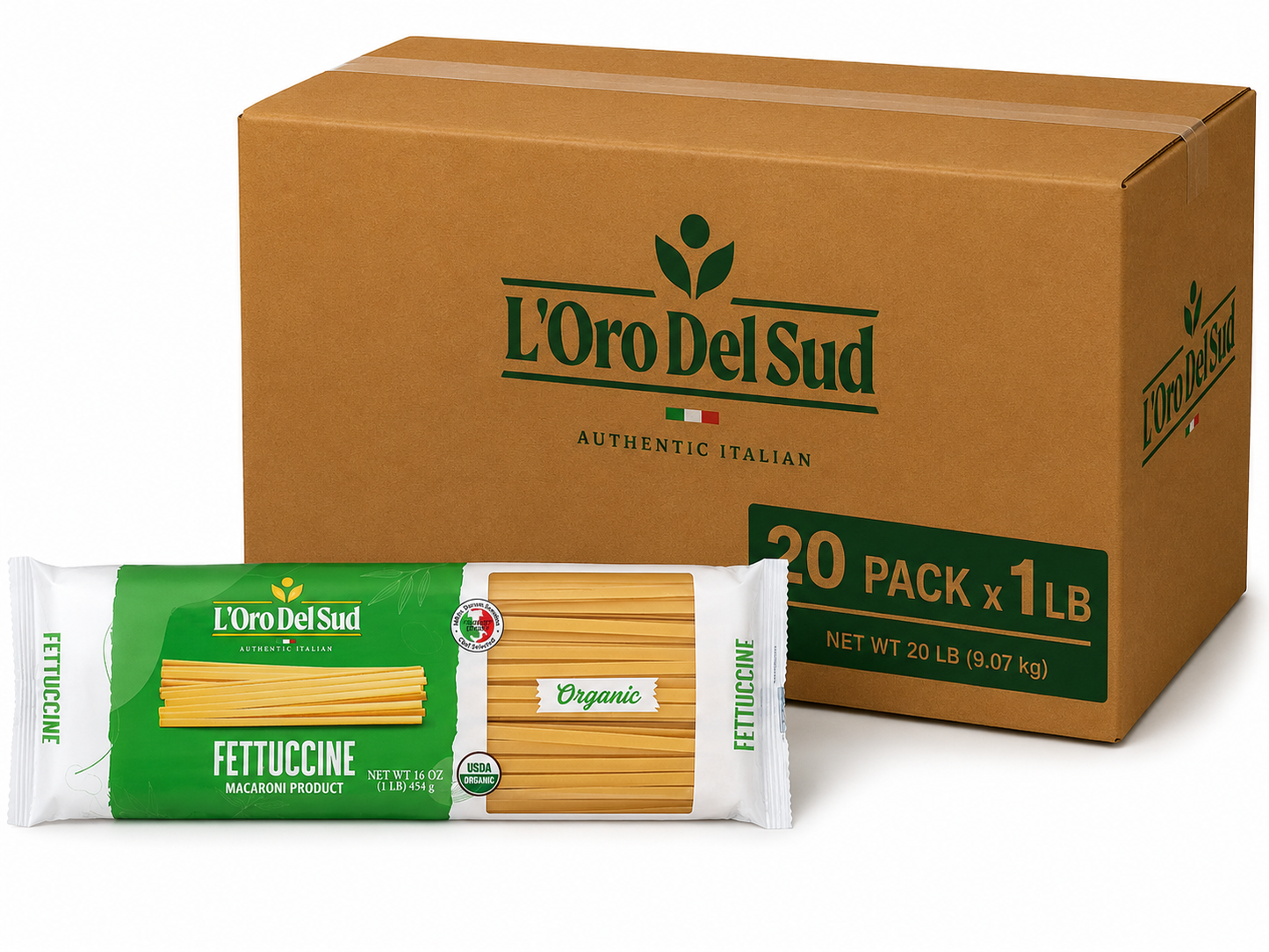 L'Oro Del Sud, Organic Fettuccine Pasta 20 Pack x 1 lb