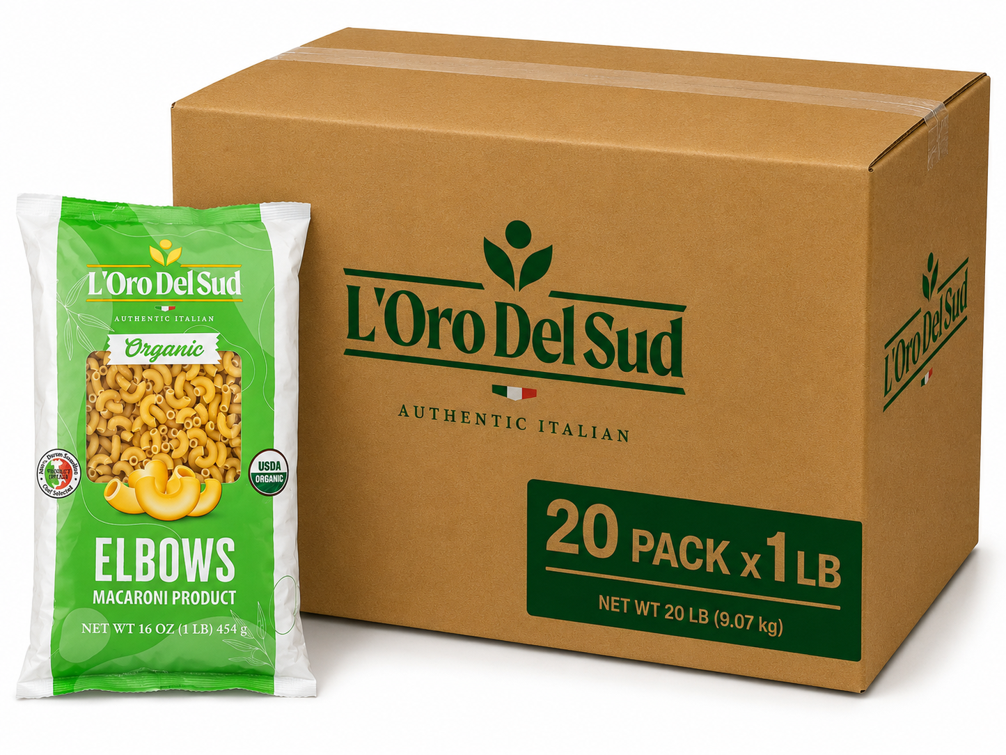 L'Oro Del Sud, Organic Elbows Pasta, 20 Pack x 1 lb