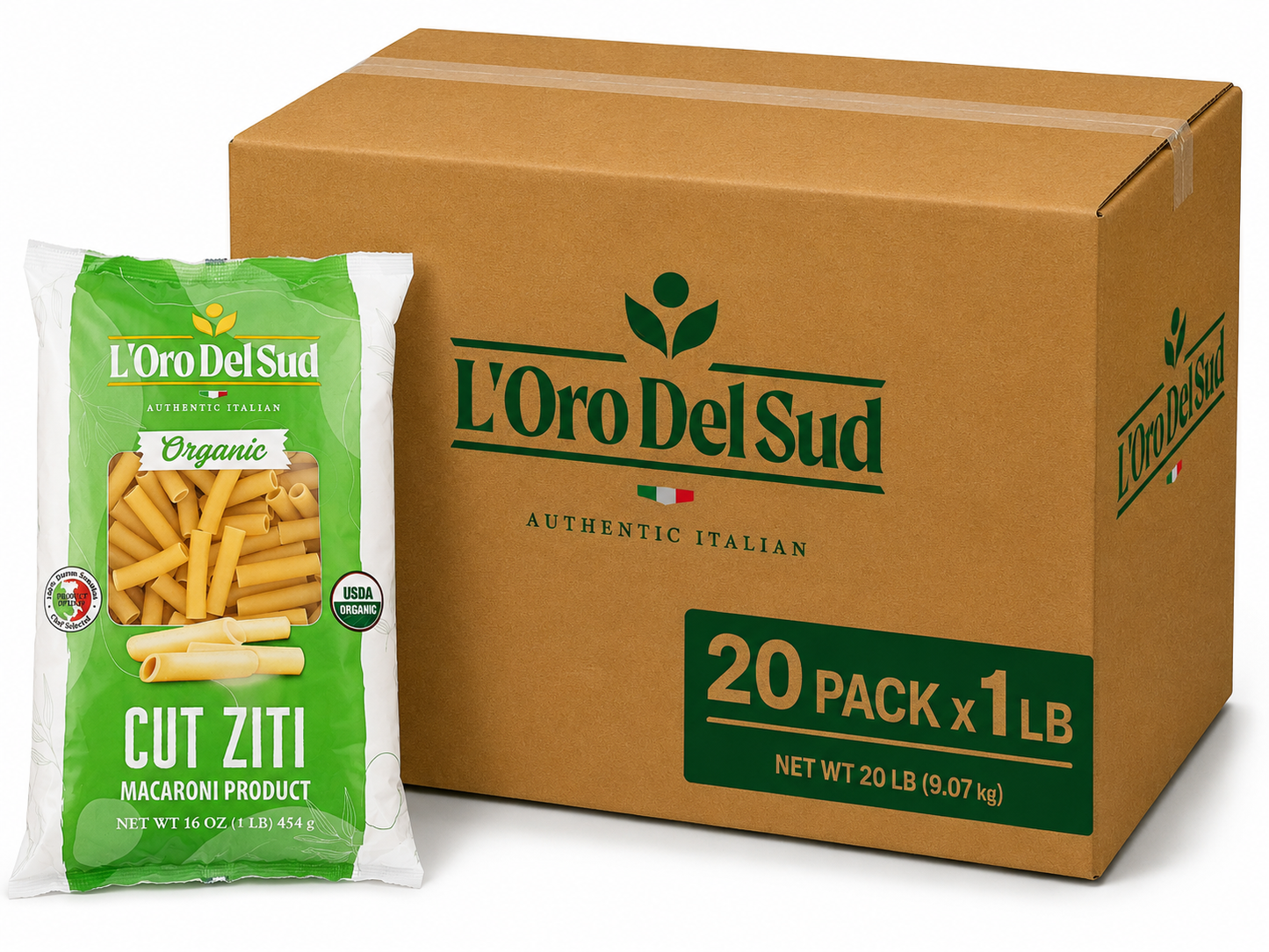 L'Oro Del Sud, Organic Cut Ziti Pasta 20 Pack x 1 lb