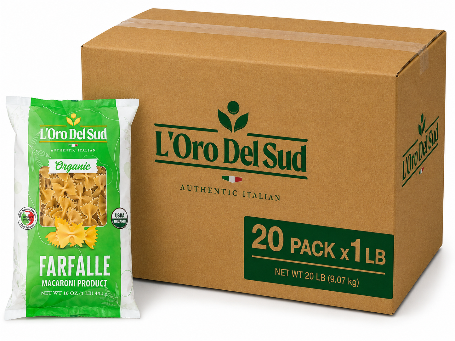 L'Oro Del Sud, Organic Farfalle Pasta, 20 Pack x 1 lb