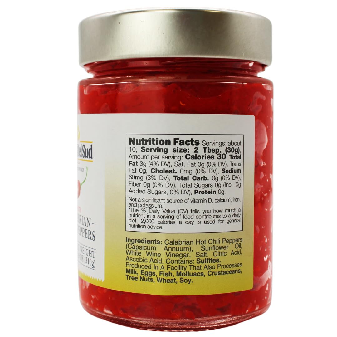 Jar of red pepper product with nutrition label on a white background