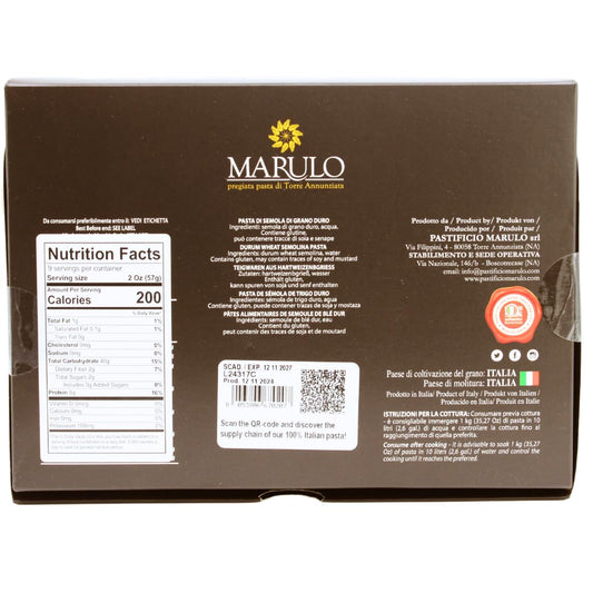 Marulo Fusilloni artisan pasta, 500g, made in Torre Annunziata, Italy. Bronze-die cut pasta made with 100% Italian durum wheat and dried up to 48 hours.