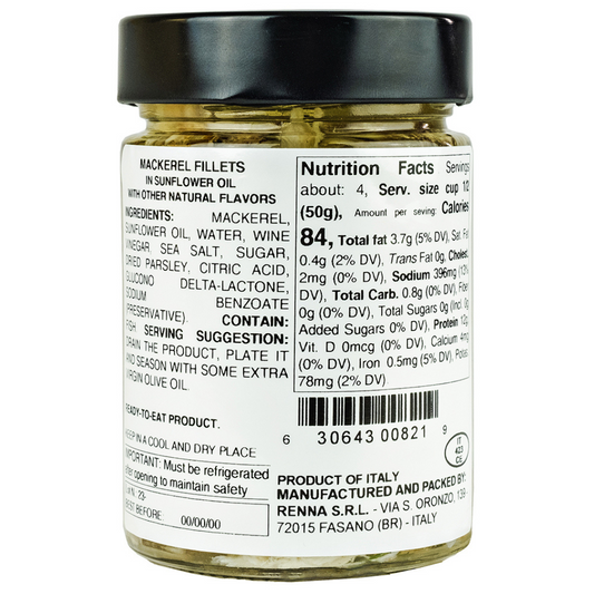 Renna, Wild Caught Skinless Bonless Mackerel Fillets in Oil, 10.58 oz