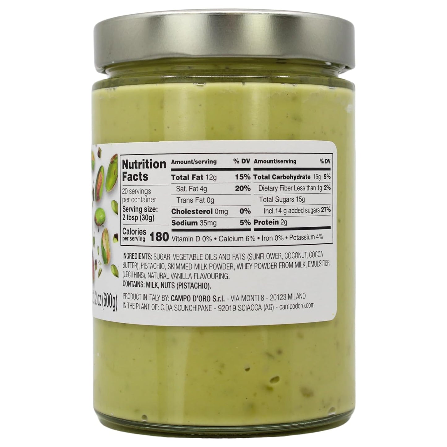 Jar of Campo D’Oro pistachio butter with crunchy pistachio 600g authentic Italian gourmet pistachio cream spread