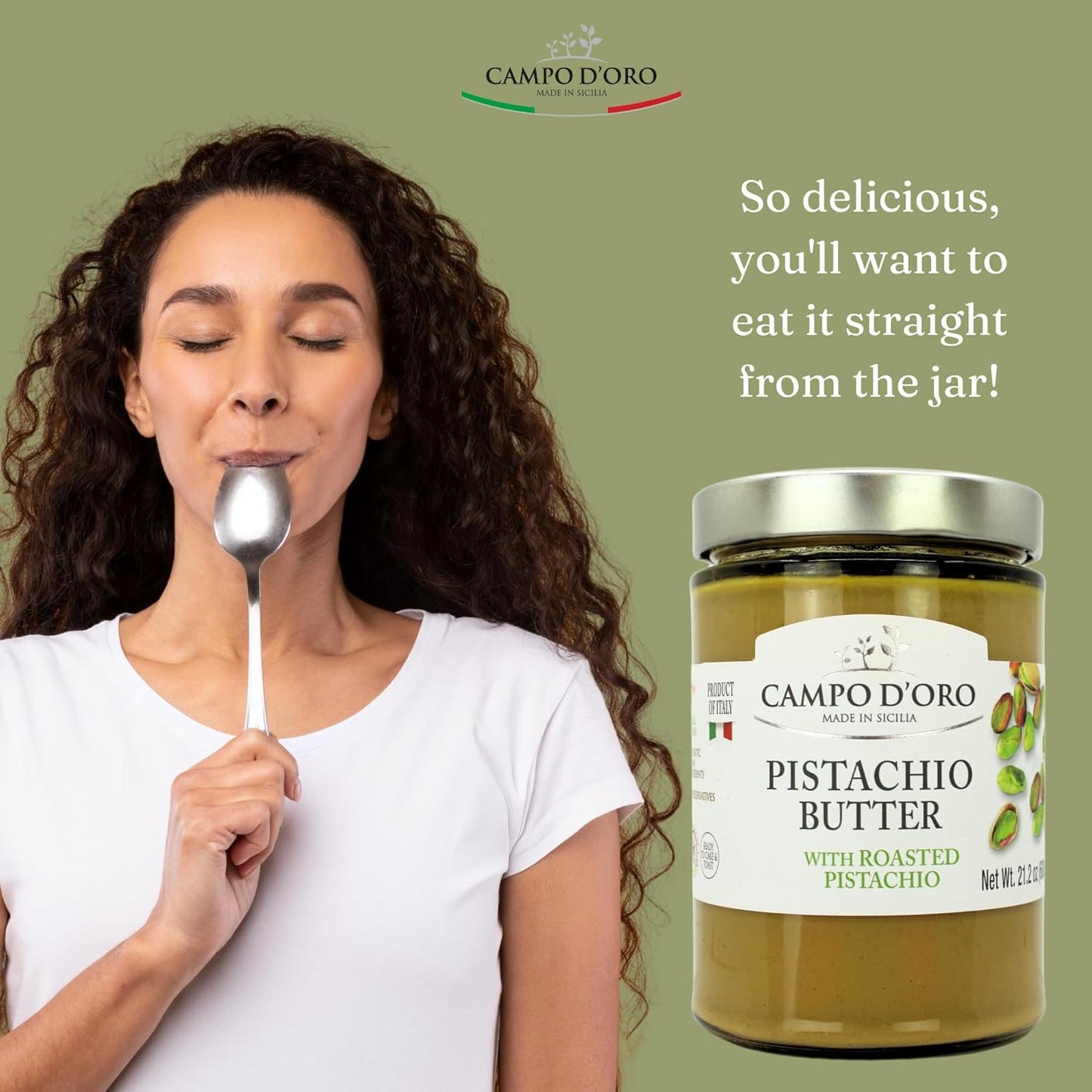 Jar of Campo D’Oro pistachio butter with roasted pistachio 600g authentic Italian gourmet pistachio cream spread