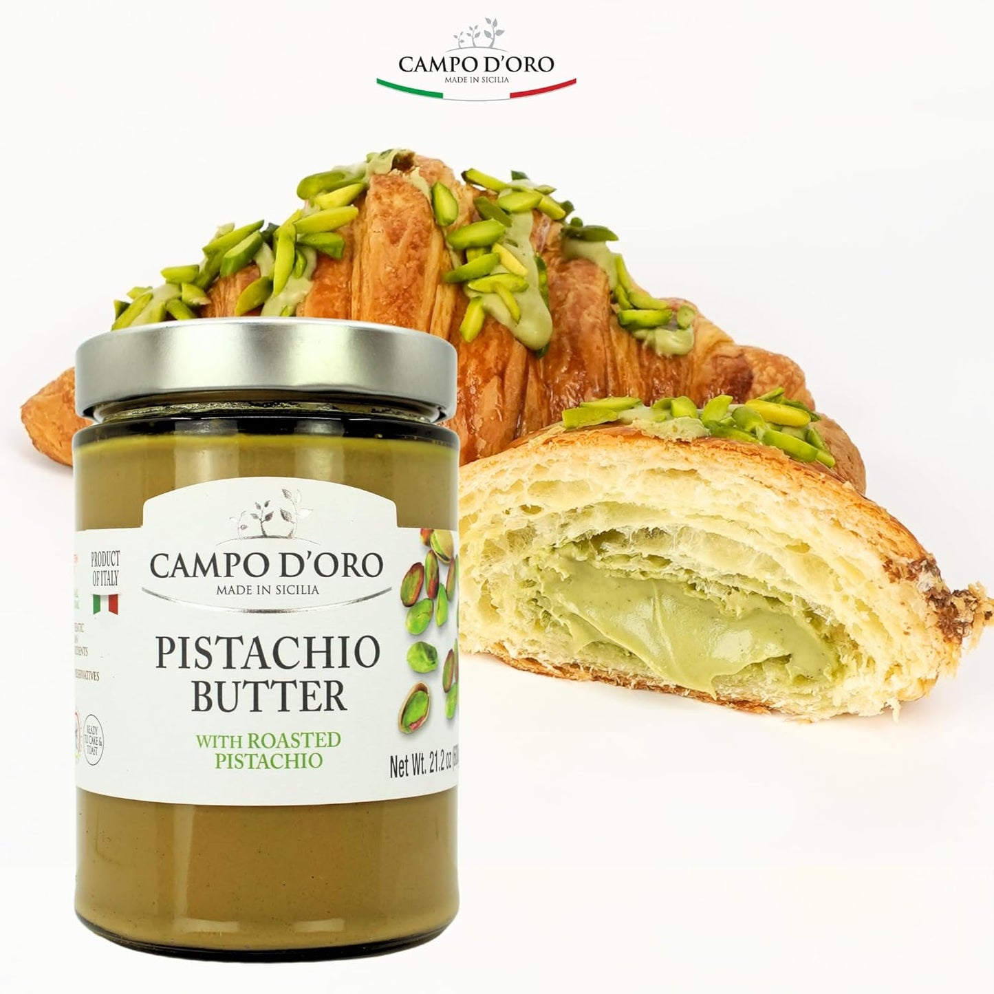Jar of Campo D’Oro pistachio butter with roasted pistachio 600g authentic Italian gourmet pistachio cream spread