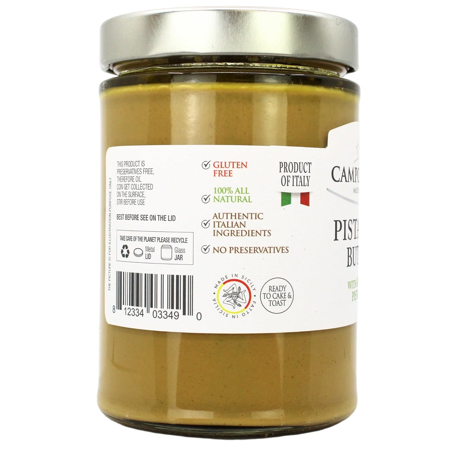 Jar of Campo D’Oro pistachio butter with roasted pistachio 600g authentic Italian gourmet pistachio cream spread