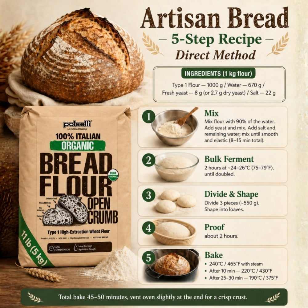 Polselli Organic Bread Flour Open Crumb | 5 kg | 100% Italian Grain