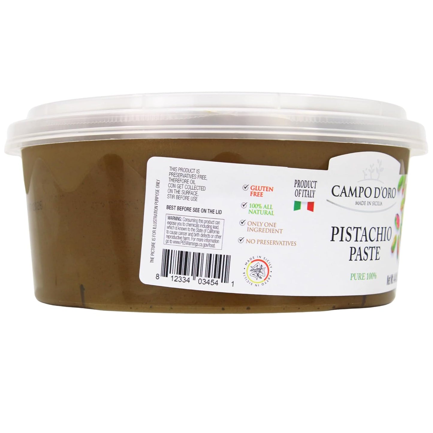 Campo D’Oro pure pistachio paste 100% 2kg bucket authentic Italian gourmet pistachio butter spread for foodservice and desserts