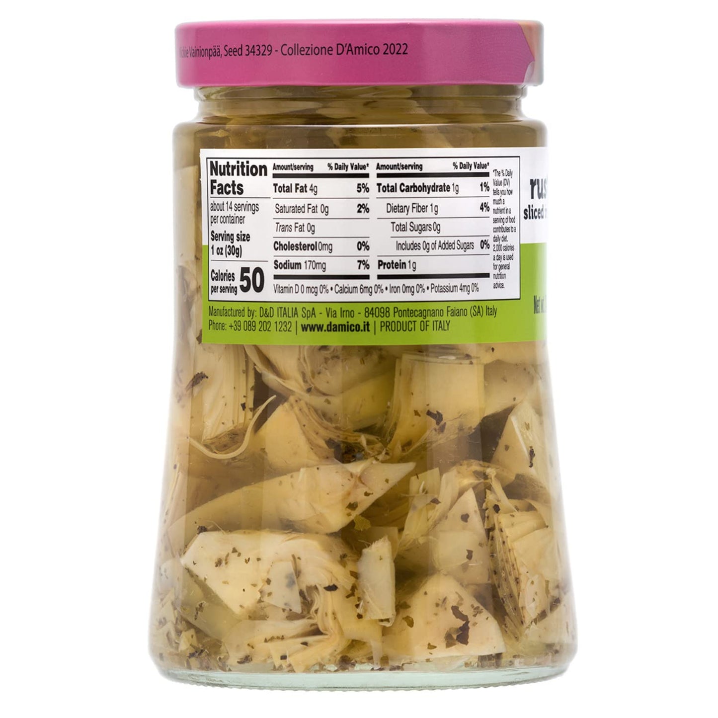 Jar of Fratelli D’Amico rustic artichokes sliced in oil 700g authentic Italian antipasto