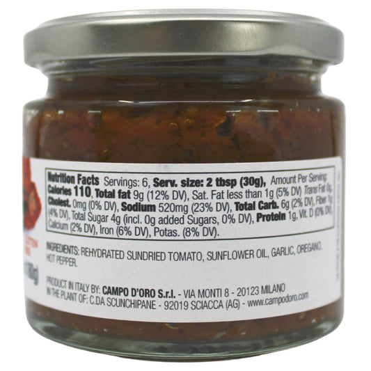 Jar of Campo D’Oro sundried tomato paté rustic 180g authentic Italian gourmet spread in extra virgin olive oil