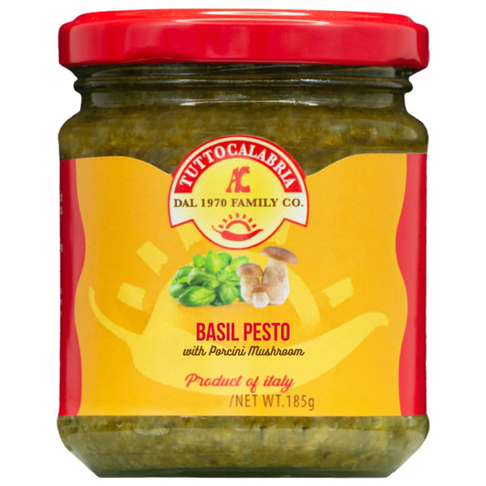 Jar of TuttoCalabria Basil Pesto with Porcini Mushroom, product of Italy, 185g.