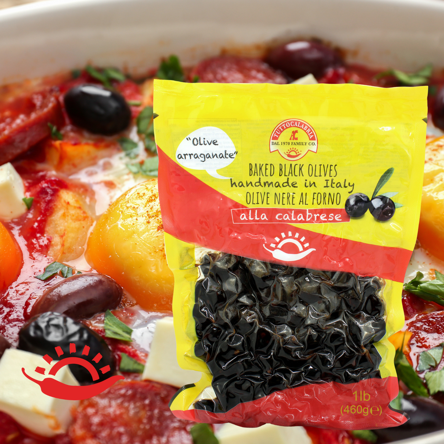 TuttoCalabria, Baked Oven Roasted Black Olives with Pits, Semi Dried Black Olives, 460 g (16.22 oz), Olives al Forno, TuttoCalabria, Handmade in Calabria, Italy, Calabrian Black Olives