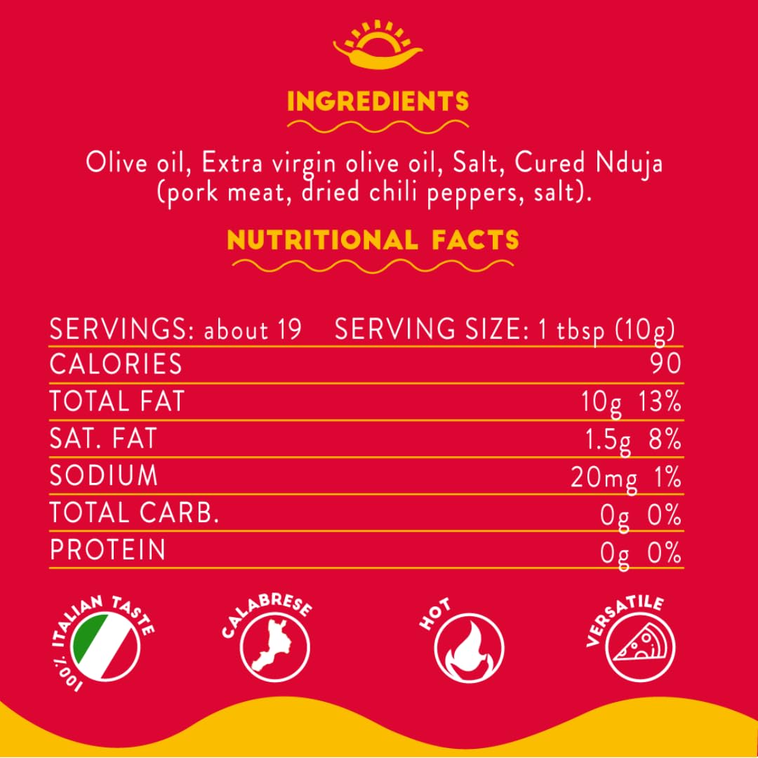 Nutritional facts and ingredients label on a red background