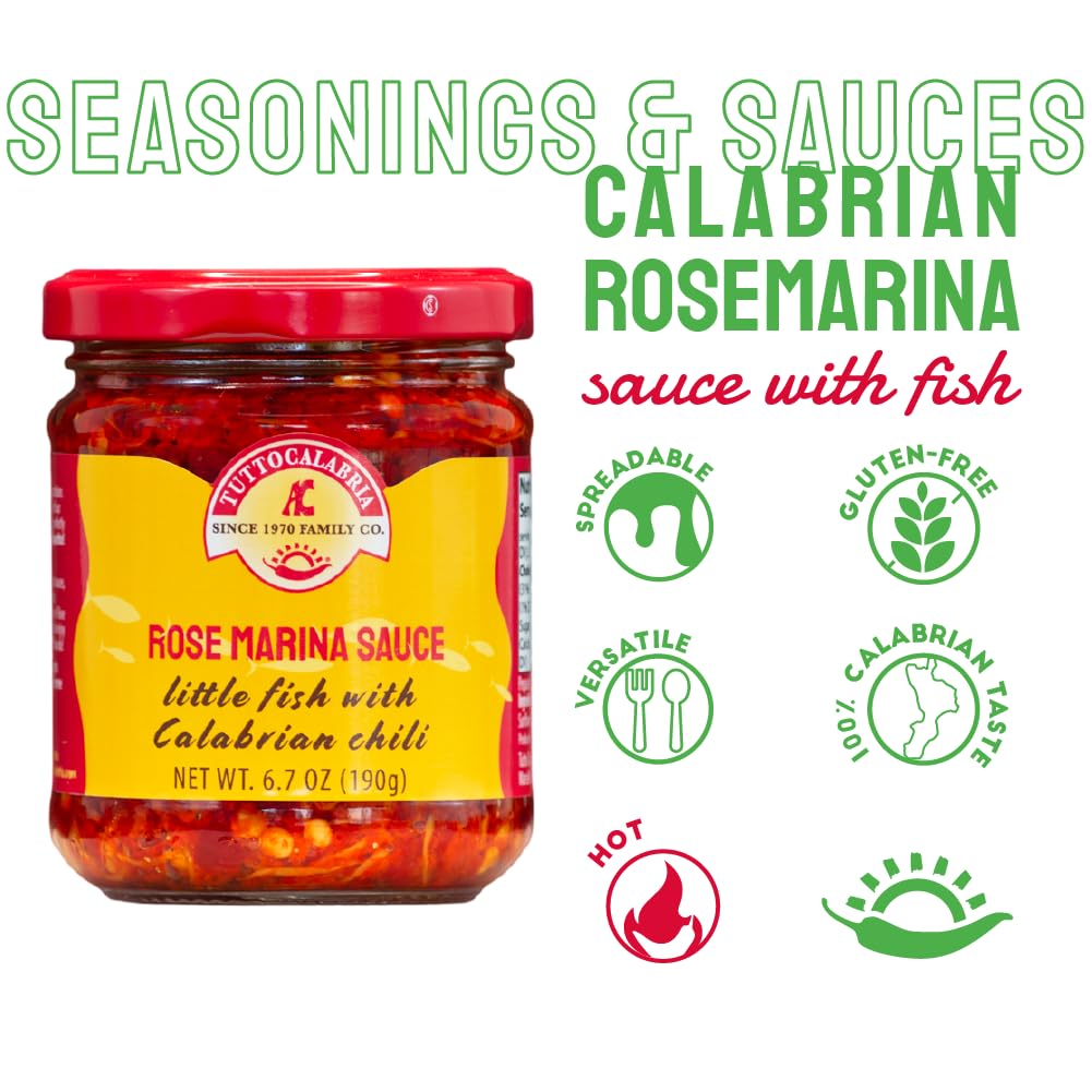 Tutto Calabria Rose Marina Sauce 190g jar, made with little fish and Calabrian chili, product of Italy