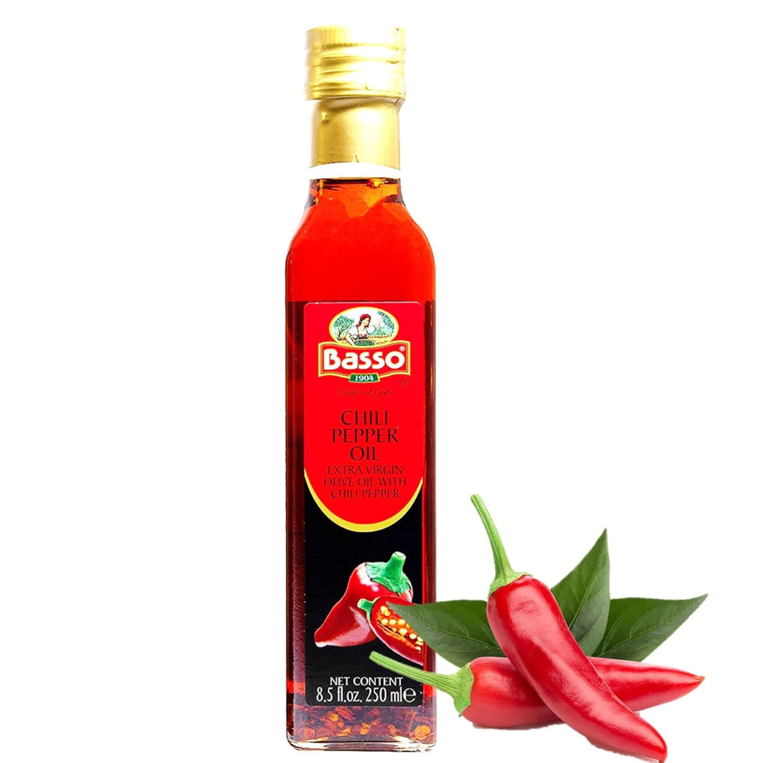 Basso 1904, Spicy Chili Oil, Infused Premium Extra Virgin Olive Oil, 8.5 Fl Oz (250ml)