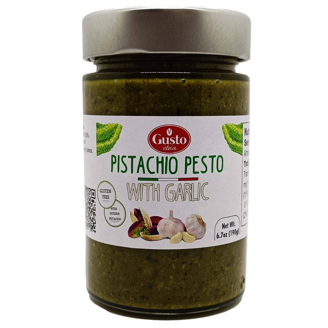 Gusto Etna, Pistachio Pesto with Garlic Jar, 6.7 oz (190 g), Product of Italy, Non GMO, by Gusto ETNA