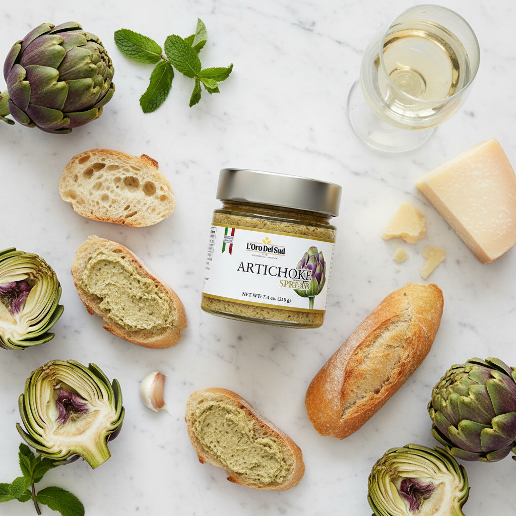 Authentic Italian artichoke spread with a smooth, velvety texture and savory flavor. Perfect for bruschetta, pasta, pizza, and charcuterie boards