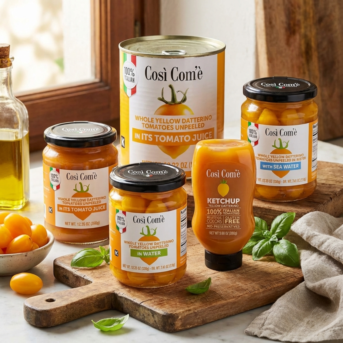 Così Com’è, Italian Yellow Datterino Tomatoes Unpeeled in Own Juice – 12.3 oz (350 g)