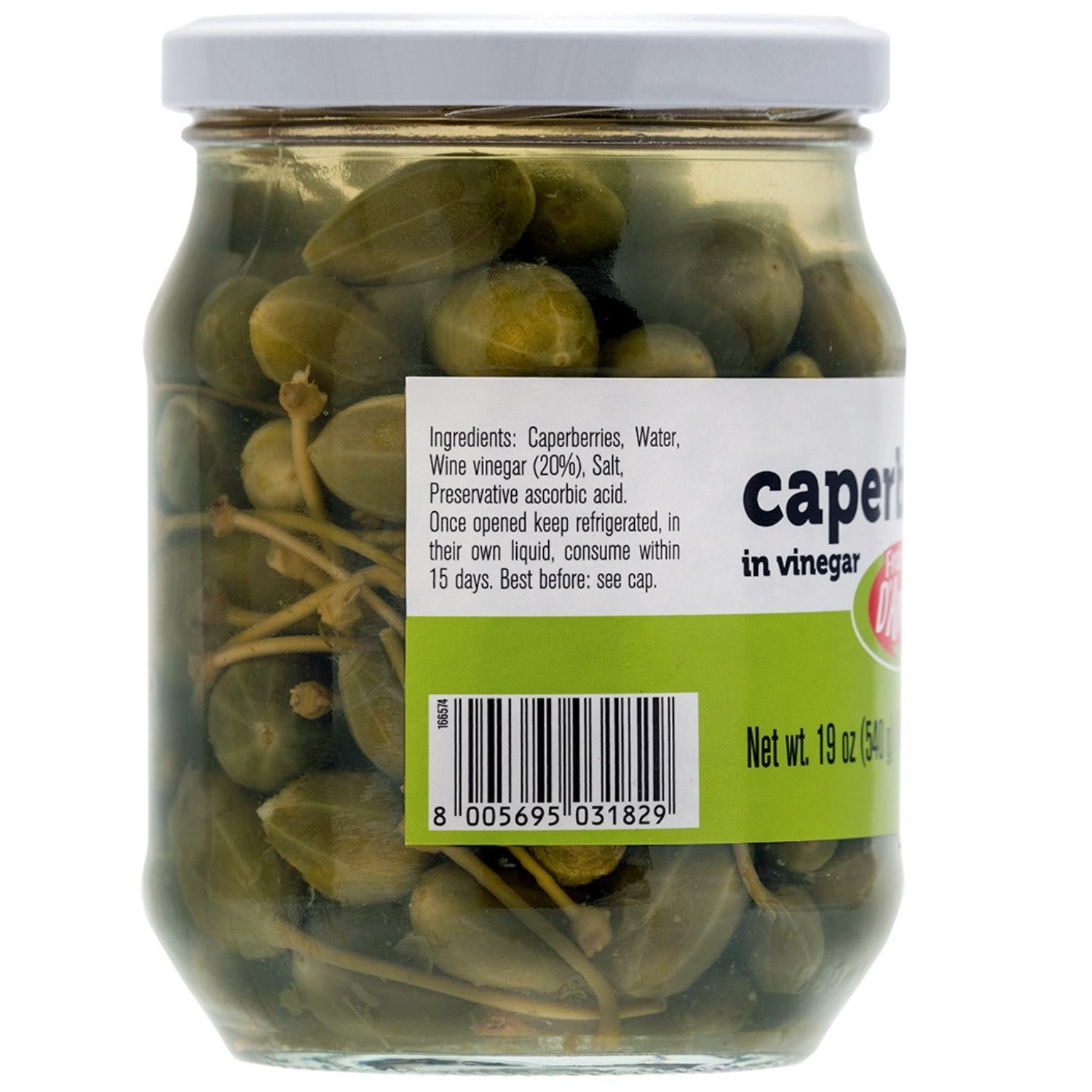 Fratelli D'Amico Caperberries in vinegar, Pickled, Capers. Net Wt 19oz (540g)
