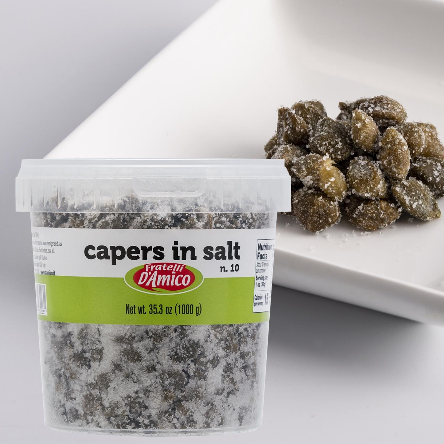 Fratelli D'Amico Capers in Salt n.10 Family Size, Net wt. 35.3oz (1000g)