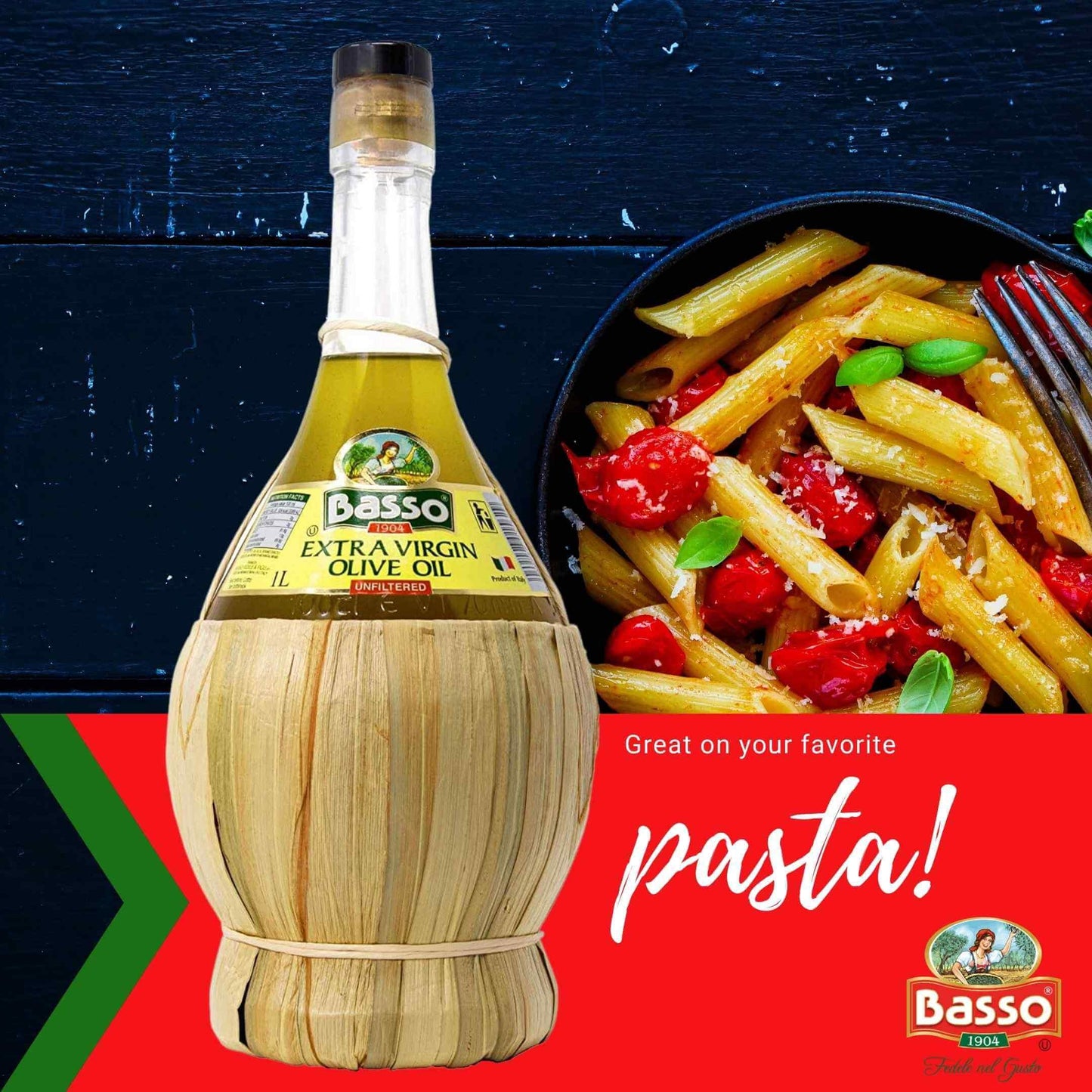 Basso Unfiltered "Premium" First Cold Pressed" Extra Virgin Olive Oil (Wicker / Straw Basket)