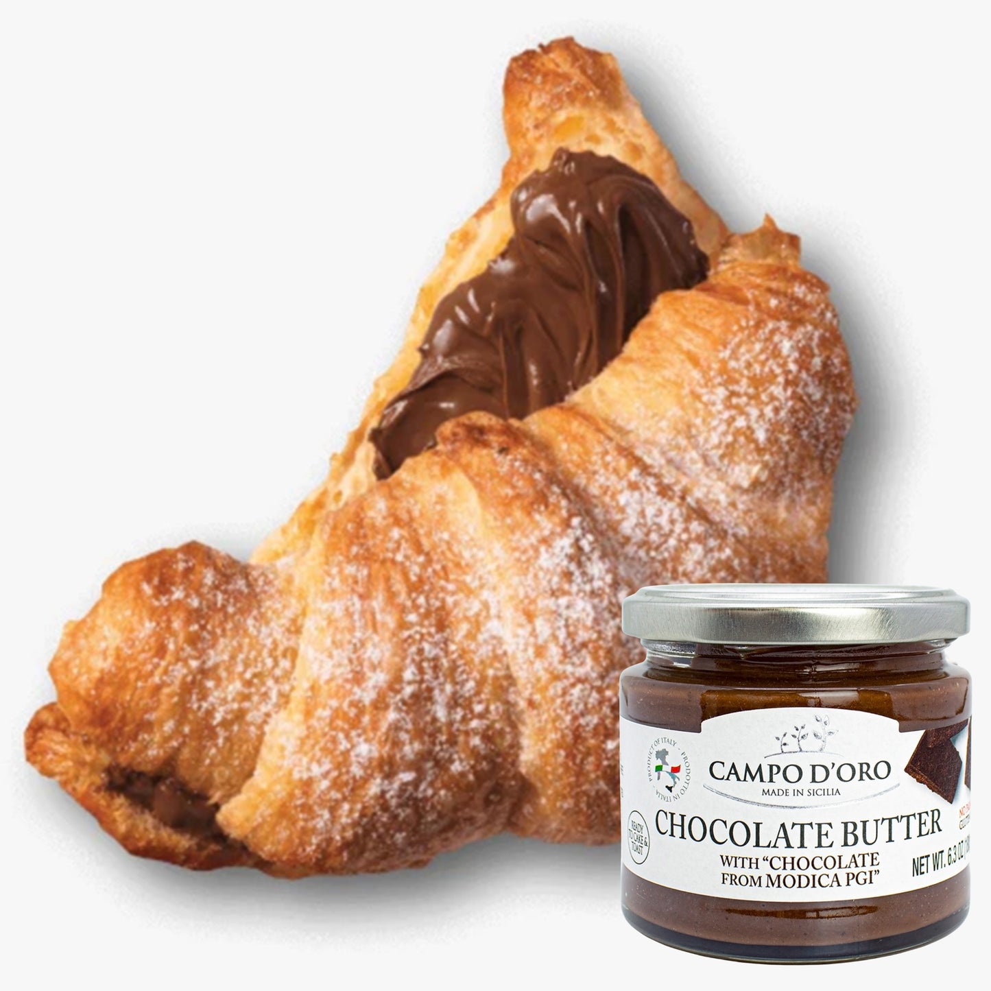 Campo D’Oro Chocolate Butter with Modica PGI, sweet chocolate cream spread in glass jar 6.35oz, authentic Italian spread